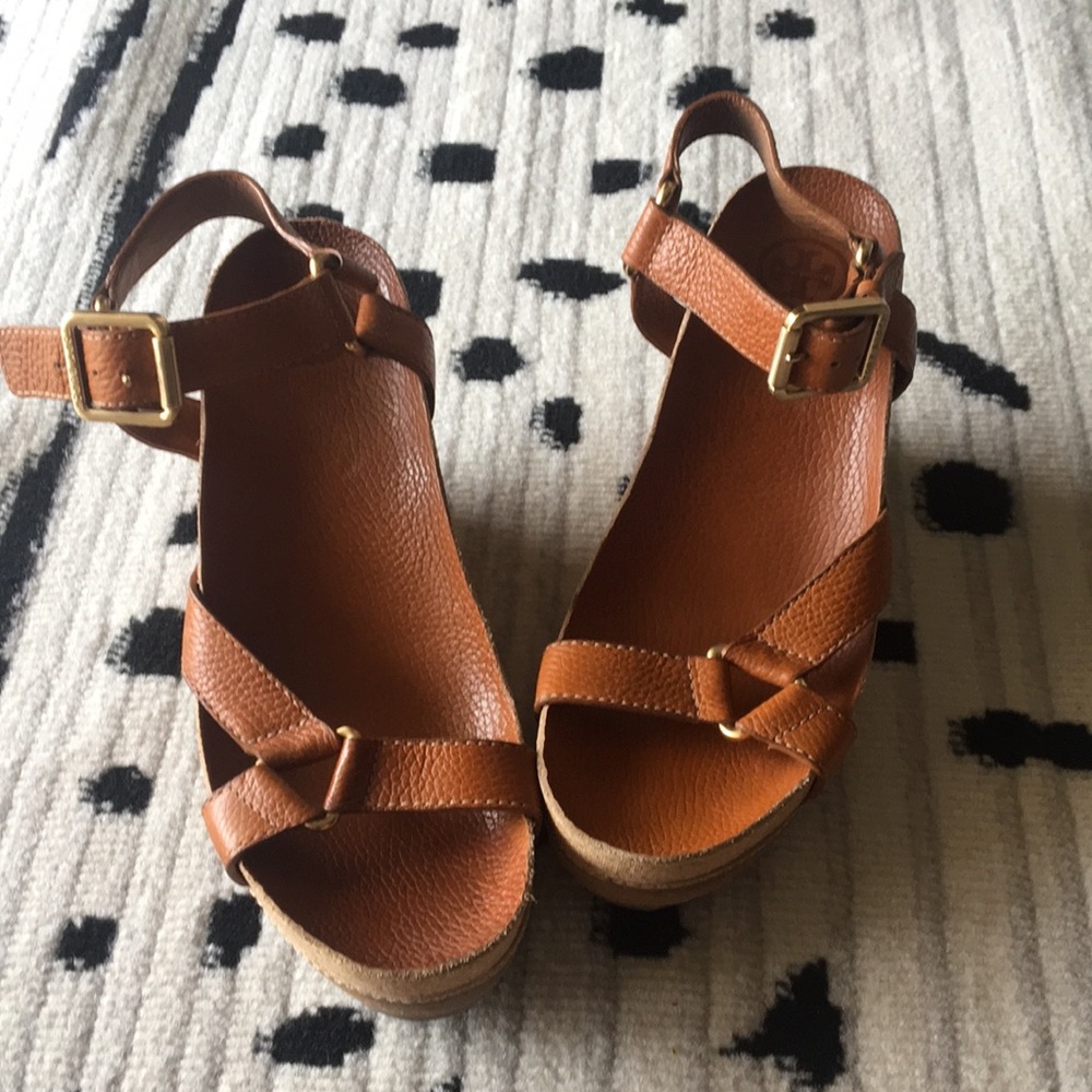 Tory Burch Brenden pebbled leather wedge sandal